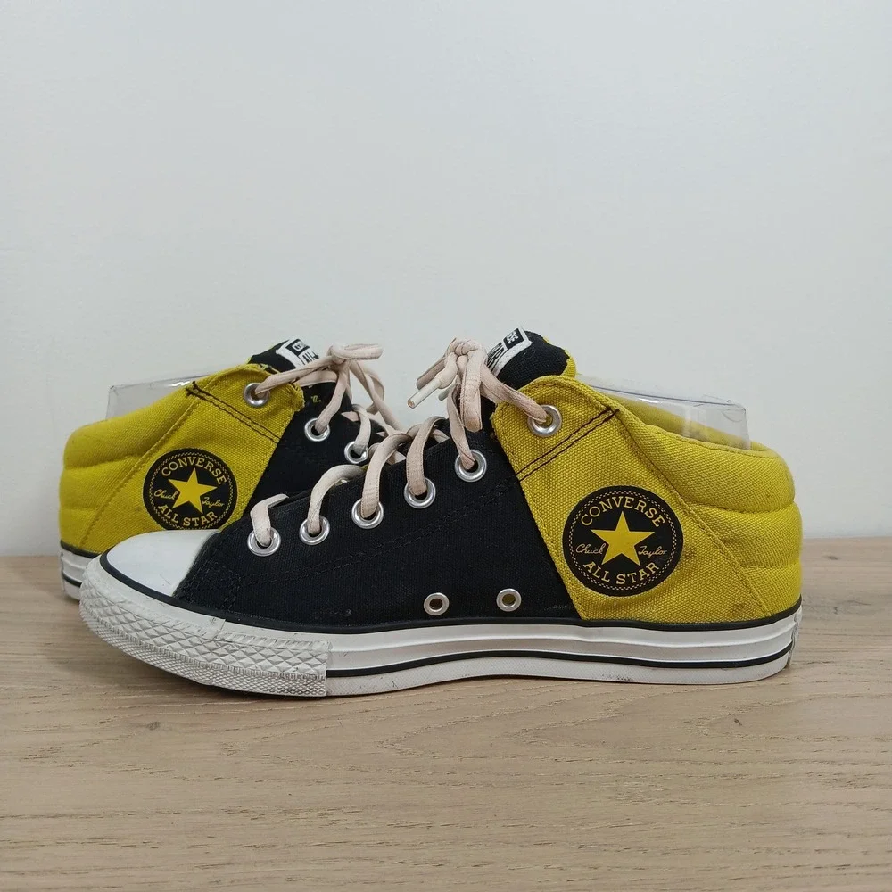Converse Chuck Taylor All Star Mid Sneaker Unisex Junior 5.5 Black Yellow Canvas